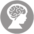 Round Grey circle with Icon of a child's brain in white